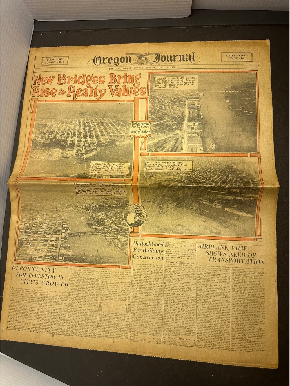 1925 Oregon Journal Portland Newspaper New Bridges Realty Vintage Original